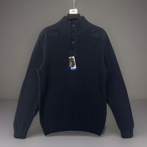 Buffalo David Bitton Men L 1/4 Zip Heavyweight Waffle Knit Tactile Sweater Blue